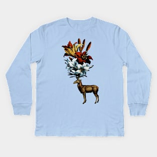 Deer with flower horns Kids Long Sleeve T-Shirt